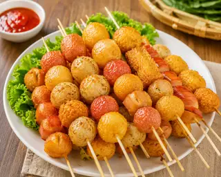 Hình ảnh Combo 5 xiên ( Xiên vị bò, xiên vị tôm, xiên vị rau củ, xiên vị cá, tôm định hình, thanh cua bàn, hồ lô )