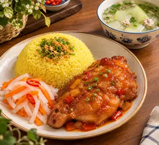 Hình ảnh Cơm Má Đùi Sốt Chua Ngọt
