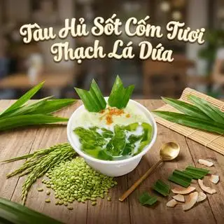 Hình ảnh Tàu hũ Singapore sốt cốm tươi thạch lá dứa/ Singaporean soy with pudding