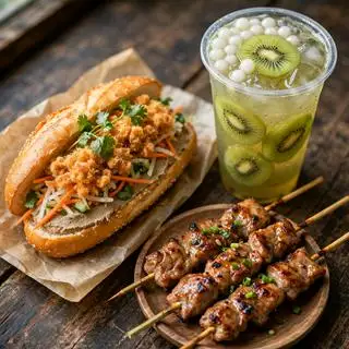 Hình ảnh Combo Xế Chiều (1 Bánh Mì Pate Ruốc + 1 Ăn Vặt + 1 Nước Topping)