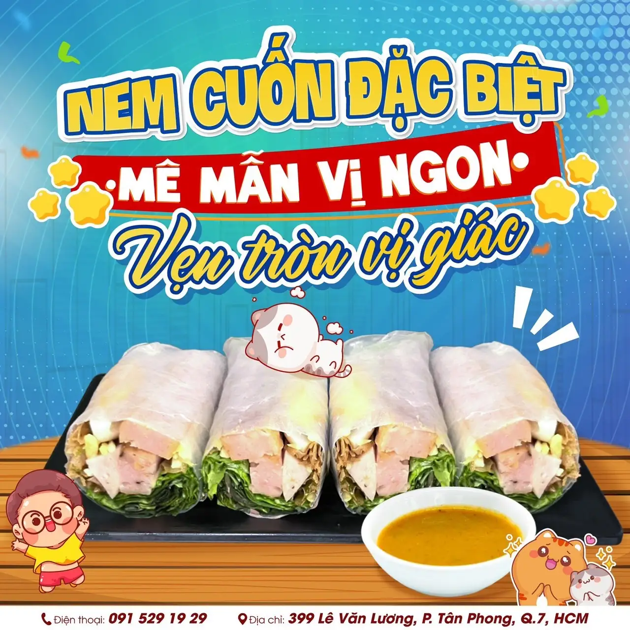 Một nem cuốn đặc biệt (1 cuốn cắt ra làm đôi) - 28.000 ₫ tại Phan Rang Quán - Bánh Căn & Nem Cuốn - Lê Văn Lương