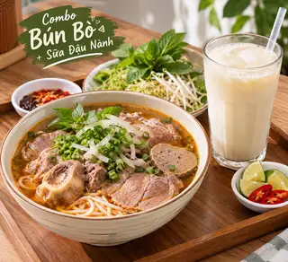 Hình ảnh BÚN BÒ THẬP CẨM + SỮA ĐẬU NÀNH