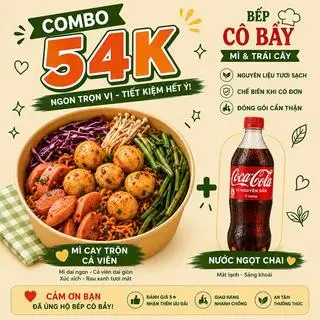 Hình ảnh Combo 4 (Mì cay trộn cá viên + nước ngọt)