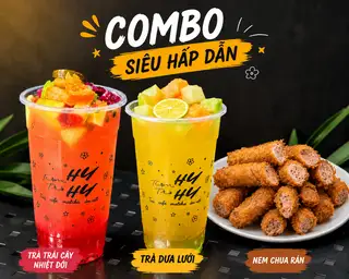 Hình ảnh Combo : 1 trà hoa quả nhiệt đới + 1 trà dưa lứoi + 5 nem chua rán