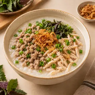 Hình ảnh Cháo thịt bằm gà xé