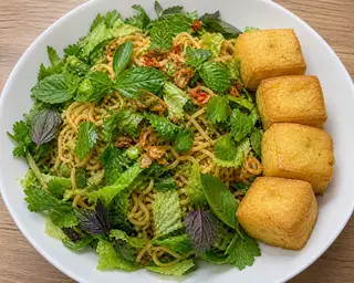 Hình ảnh Mì Trộn Rau Thơm Đậu Hủ Chiên