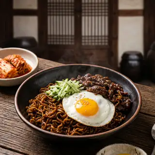 Hình ảnh Mì Tương Đen Thịt Bò - 우삼겹 짜파게티