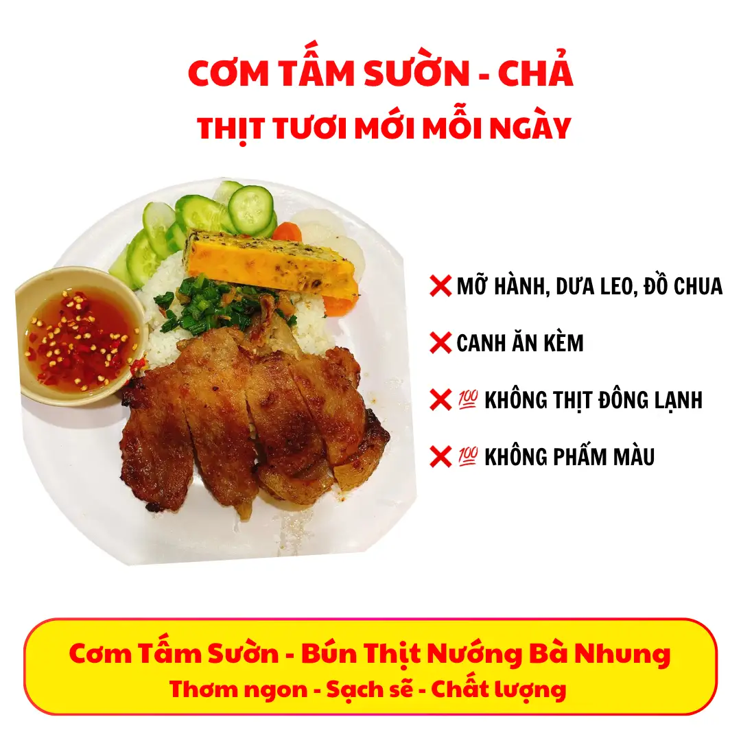 Cơm tấm sườn chả - 71.000 ₫ tại Bà Nhung - Tiệm Cơm & Bún Thịt Nướng - Phạm Văn Chiêu