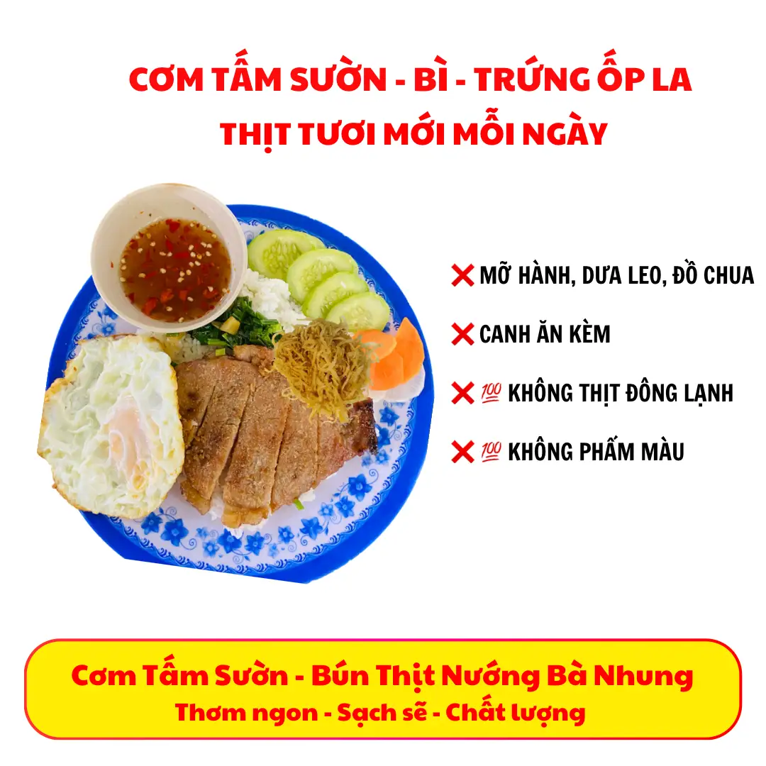 Cơm tấm sườn bì ốp la - 79.000 ₫ tại Bà Nhung - Tiệm Cơm & Bún Thịt Nướng - Phạm Văn Chiêu