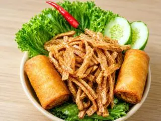 Hình ảnh Bún nước tương  Chả giò - Sườn non chay