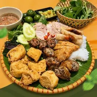 Hình ảnh Bún đậu đầy đủ full toping đặc biệt (Bún đậu, nem, thịt chân giò, chả cốm, dồi sụn, ram tôm)