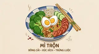 Hình ảnh Mì trộn trứng luộc - xúc xích  