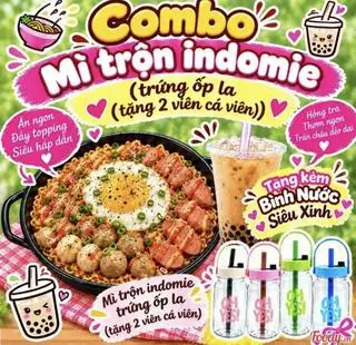 Hình ảnh Combo ( Siêu Rẻ ) Mì Trộn Indomie trứng ốp la kèm Hồng Trà Trân Châu ( Tặng Bình Siêu Dễ Thương )