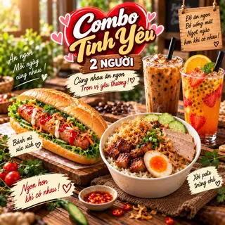 Hình ảnh Combo Tình Yêu : Bánh Mì Xúc Xích + Xôi Pate Trứng Chả và Hai loại nước