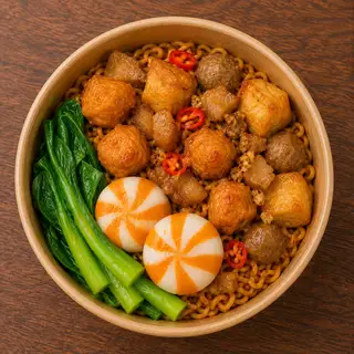 Hình ảnh Mì Trộn Indomie Đậu Hủ PM - Bánh Bao - Cá Viên (1 vắt )
