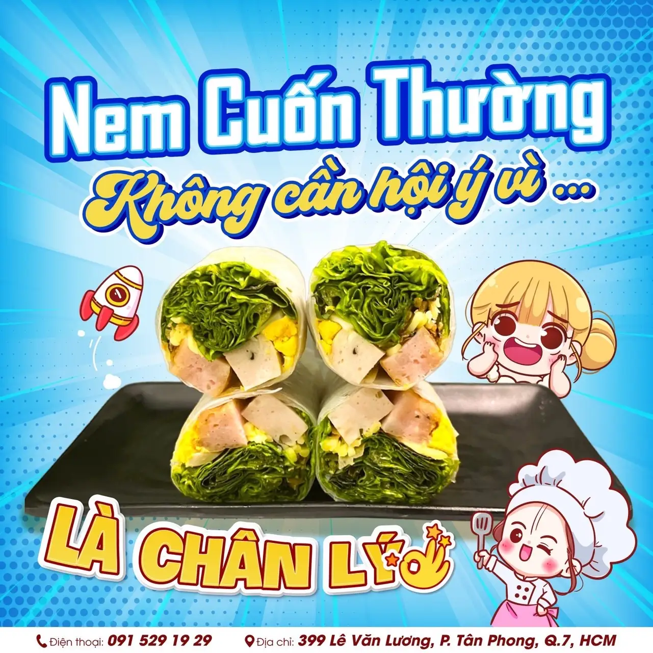 Một nem cuốn thường (1 cuốn cắt làm đôi) - 23.000 ₫ tại Phan Rang Quán - Bánh Căn & Nem Cuốn - Lê Văn Lương