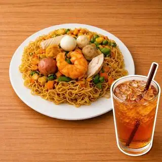 Hình ảnh Mì trộn thập cẩm + Trà đào