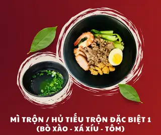MÌ/ HỦ TIẾU TRỘN ĐẶC BIỆT 1 (Bò xào, Xá xíu, Tôm) - 90.000 ₫ tại Mì Trộn Bò Xào - Phan Văn Hân