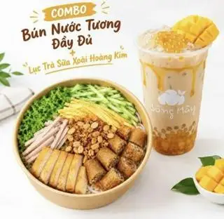 Hình ảnh Combo Bún Nước Tương Đầy Đủ + Lục Trà Sữa Xoài Hoàng Kim Size L