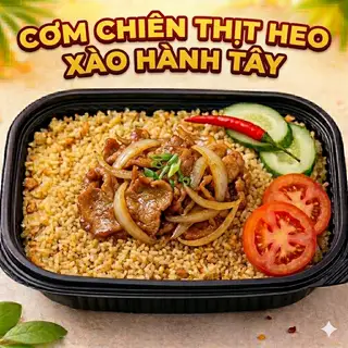 Hình ảnh cơm chiên thịt heo xào hành tây   