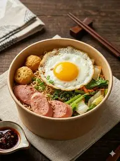 Hình ảnh Mì trộn xúc xích - trứng