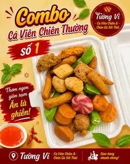 Combo Cá Viên Chiên Thường nhỏ - 75.000 ₫ tại Tường Vi - Cá Viên Chiên Nước Mắm, Trứng Non & Chân Gà Sốt Thái - Đoàn Văn Bơ