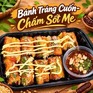 Hình ảnh Bánh Tráng Đỏ Cuốn- Chấm Sốt Me