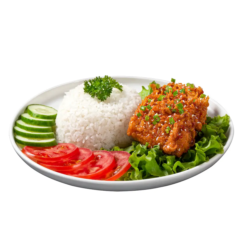 Cơm gà giòn xốt - 56.000 ₫ tại 3 Râu - Gà Rán Pizza & Trà Sữa - 401 Phạm Thế Hiển