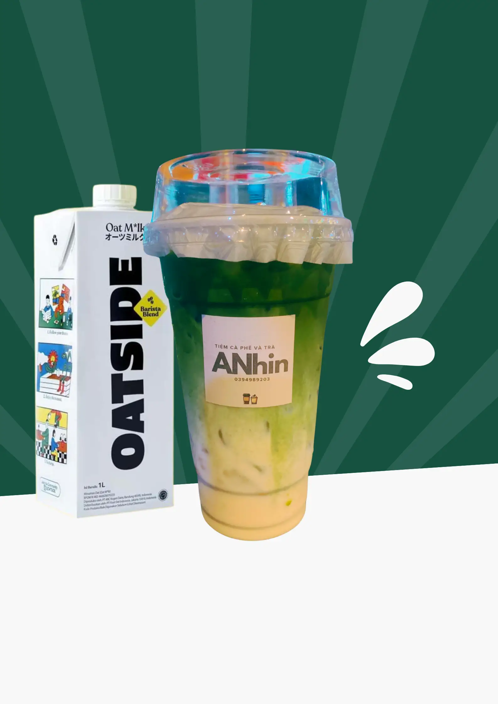 Matcha Latte Sữa Oatside - 45.000 ₫ tại An Nhin - Matcha Latte & Houjicha Latte - Nơ Trang Long