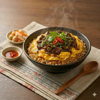 Cơm Bò Phủ Trứng Sốt Tiêu Đen - 59.000 ₫ tại Cơm Chiên Phủ Trứng Đặc Biệt Cô 9 - Lê Đức Thọ