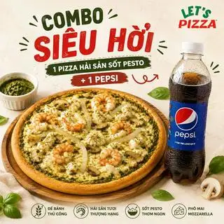 Hình ảnh [Deal Hot] Combo 1 Pizza Hải Sản sốt Pesto size 26 + 1 Pepsi 330ml
