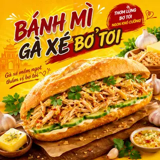 Hình ảnh Bánh mì gà xé bơ tỏi