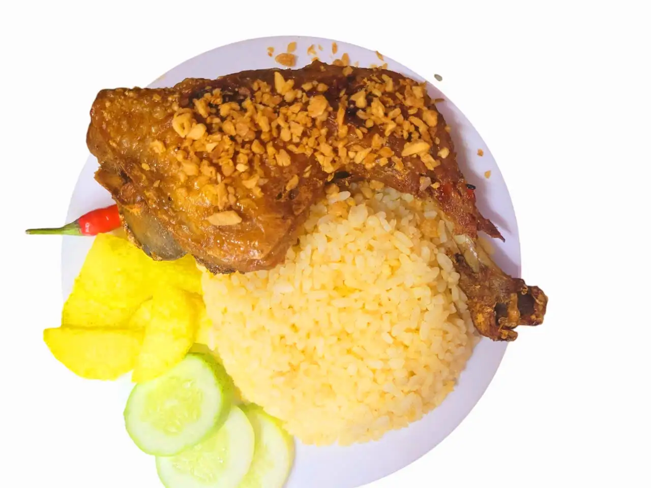 Cơm gà chiên sốt bơ tỏi ( Đùi gà góc tư lớn) - 70.000 ₫ tại Cơm Gà Ghiền - Huỳnh Tấn Phát