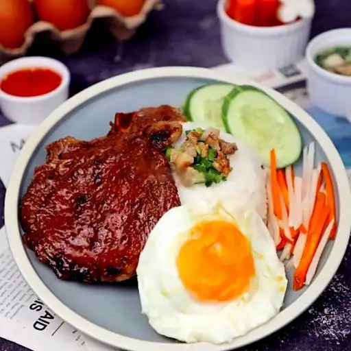 Cơm tấm sườn khổng lồ - ốp la - 55.000 ₫ tại Cơm Tấm Đường Ray & Bún Thịt Nướng - Đường 49