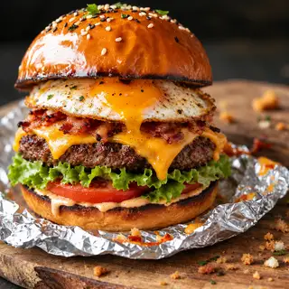 Hình ảnh Burger Bơ Bò Full Topping