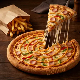 ⭐ (Deal Sốc Giảm 50%) Pizza Xúc Xích Sốt Phô Mai + Khoai Tây Lắc Phô Mai - 135.000 ₫ tại Delica - Mỳ ý Và Pizza - Nguyễn Văn Khối