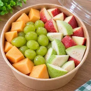 Hình ảnh dưa lưới+táo+ổi+nho