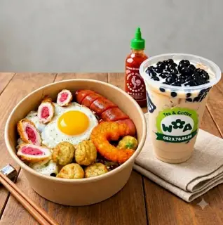 Hình ảnh Combo mì trộn full topping- trà sữa full topping 