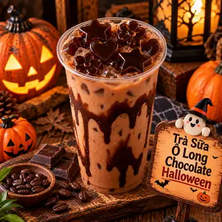 Hình ảnh Trà Sữa Ô Long Chocolate Halloween - Chocolate Hắc Ám – Thạch Cà Phê Ma Mị
