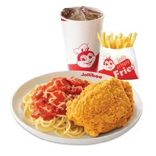 1 Mì Ý Jolly vừa + 1 Miếng Gà Giòn Vui Vẻ + 1 Khoai tây chiên vừa + 1 Nước ngọt lớn - 93.000 ₫ tại Gà Rán và Mỳ Ý Jollibee - Âu Cơ