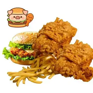 2 Gà rán + Burger gà + Khoai tây chiên - 150.000 ₫ tại Gà Rán Chấm Là Ghiền - Vũ Huy Tấn