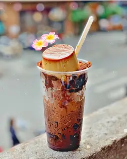 Hình ảnh Milo dầm bánh flan+ trân châu đen