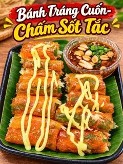 Hình ảnh Bánh Tráng Đỏ Cuốn-Chấm Sốt Tắc