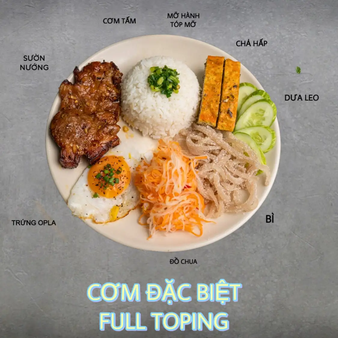 Cơm Tấm Sườn + Bì + Chả Hấp + Trứng OPLA - 85.000 ₫ tại SouSol Chill - Trà, Cà Phê & Cơm Tấm - Mai Văn Ngọc
