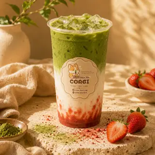 Matcha Latte Dâu L - 39.750 ₫ tại Tiệm Trà CORGI - Tea & Latte - Bùi Đình Tuý