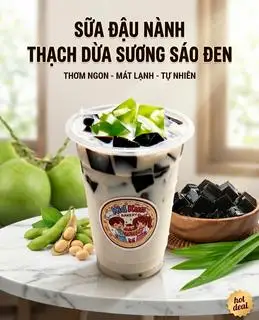 Hình ảnh Sữa đậu nành thạch dừa sương sáo đen / Soy milk with coconut, black grass jelly