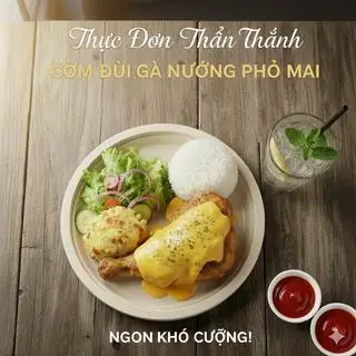 Hình ảnh cơm gà sốt phô mai kèm salad