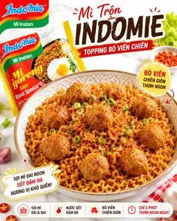 Hình ảnh mì trộn indomie bò viên 