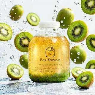 Hình ảnh Trà kombucha kiwi mát lạnh - có ga tặng kèm cốc đá