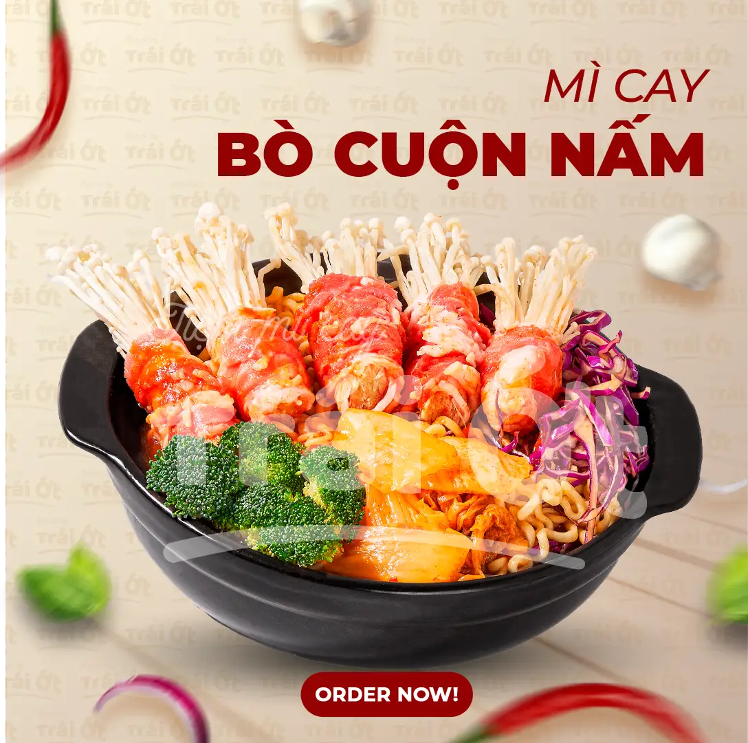 Mì Cay Bò Cuộn Nấm - 83.000 ₫ tại Mì Cay Trái Ớt - Hoàng Hoa Thám